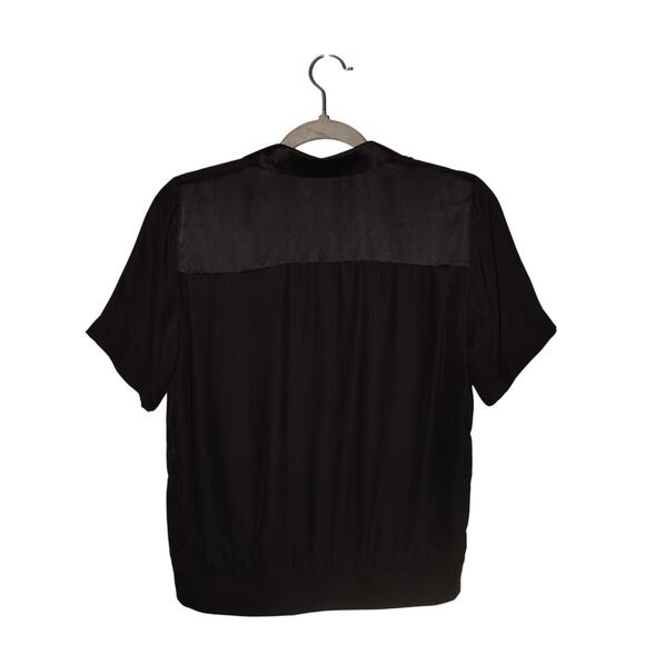 ATM $246 Black Silk Polo Popover Top Woven Short Sleeves Collared XS - Picture 2 of 4